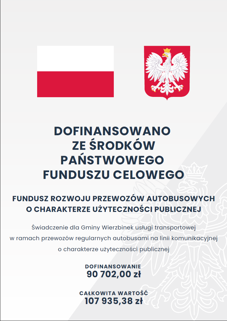 tablica z opisem inwestycji Flaga Polski i Godło Polski z orzełkiem